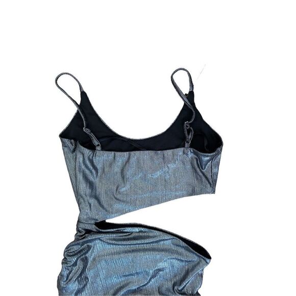 Superdown Ruched Miyah Cutout Metallic Maxi Dress Womens Blue Size XS - Picture 10 of 12